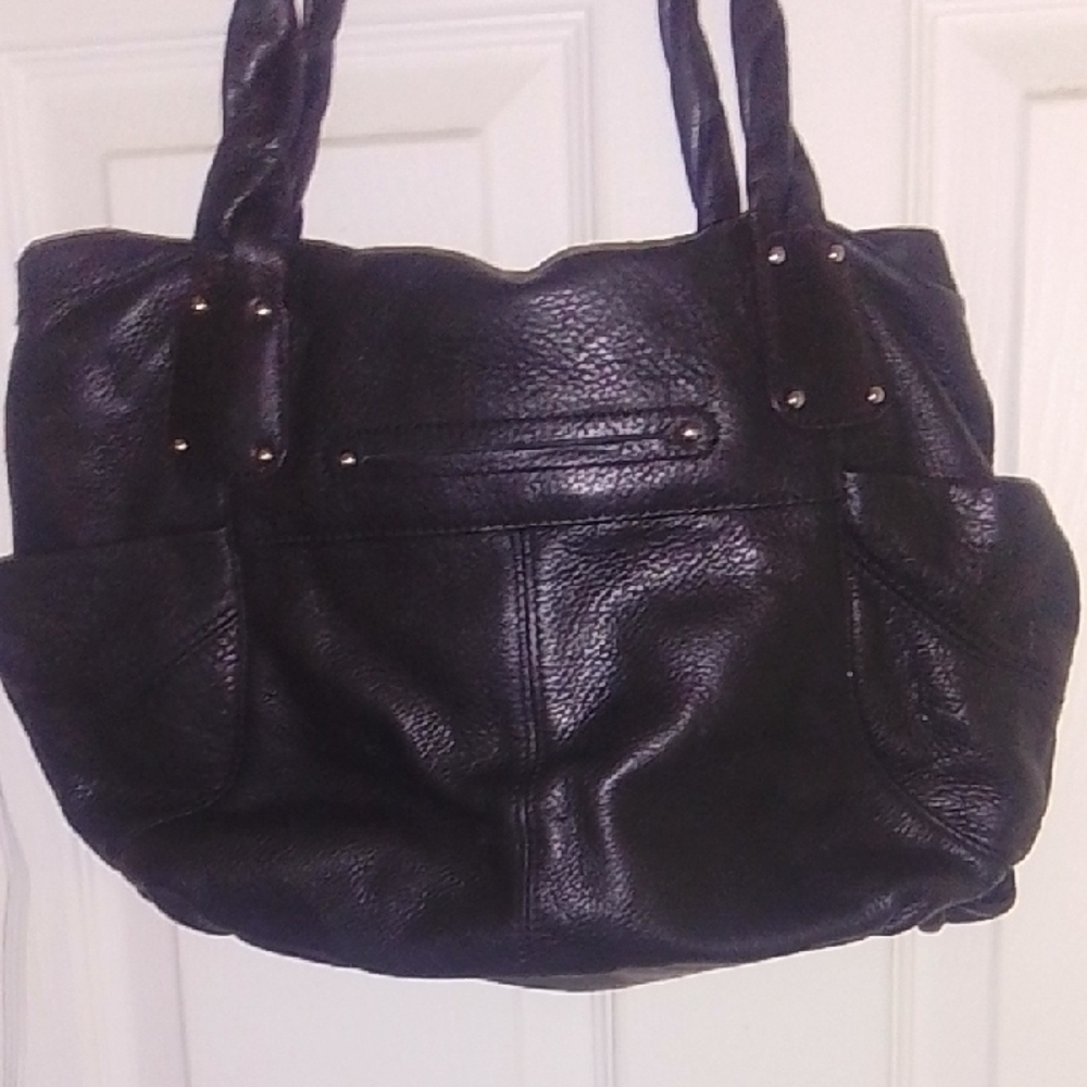 B. Makowsky Black Leather Shoulder Bag - Picture 2 of 10